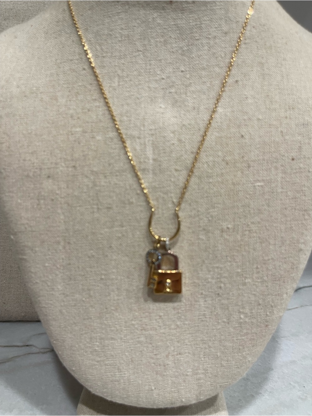 Stella & Dot Gold Padlock Charm Necklace
